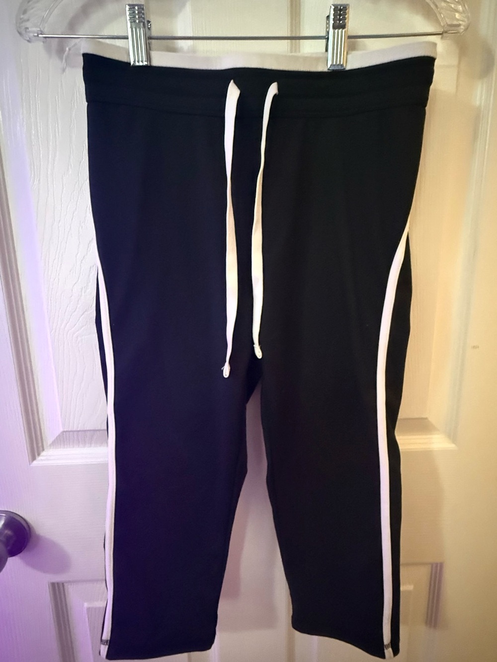 Black Athletic Track Pants with White Trim
